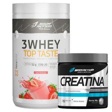 Imagem de Kit - 3 Whey Top Taste Sabor Morango 900g + Creatina monohidratada Pura 300g - Bodyaction