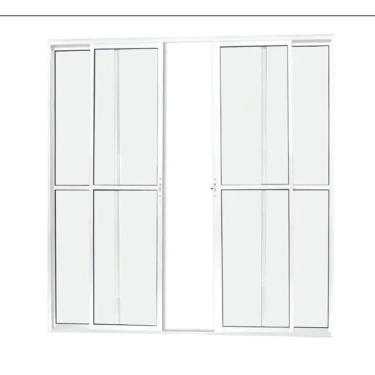 Imagem de Porta Balcão 210x150 4 Folhas Vidro c/Fechadura- Alumínio Branco - Linha 25 Suprema 