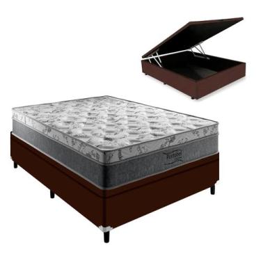 Imagem de Colchão Casal Palermo Mola Ensacada e Base Box Baú Marrom - Portobel