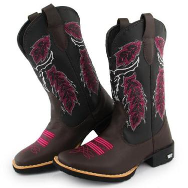 Imagem de Bota Texana Feminina Couro Country Bico Quadrado Café Cara de Boi - Te