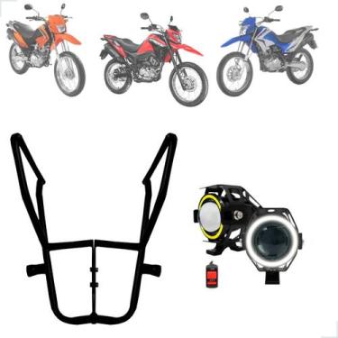 Imagem de Kit Protetor de Carenagem + Farol de Milha U7 Angel Eye Branco Moto Br