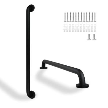 Imagem de Rackickyer Barra de apoio para chuveiro, pacote com 2 barras pretas de 81 cm, barras de apoio de aço inoxidável de 3,2 cm de diâmetro para banheiras e chuveiros, barra de apoio de chuveiro para