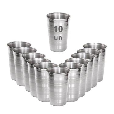 Imagem de 10 Copos Aço Inox Resistente Grande Cerveja Agua Suco 390Ml