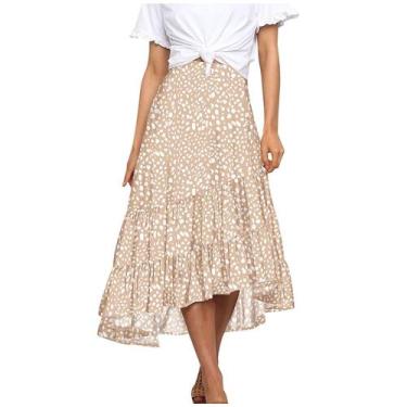 Imagem de Moda Feminina Chiffon Casual Cintura Alta Impressão Ruffles A-line Pli