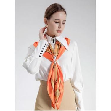 Imagem de Seda como cachecol moda feminina padrão grande quadrado cetim - HUOGUO