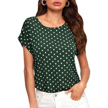 Imagem de Blusa feminina Floerns, manga curta, casual para negócios, verde escur