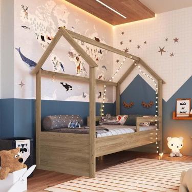 Imagem de Cama Infantil Solteiro Montessoriana Casinha Moderna Aveiro Oak