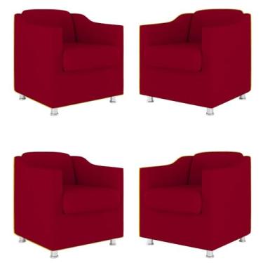 Imagem de Kit 4 Poltronas Tilla Decorativas Consultório Sala Tecido Suede Cor:vermelho