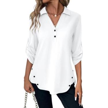 Imagem de Blusa túnica TICTICMISS, manga 3/4, manga 3/4, gola V, branca