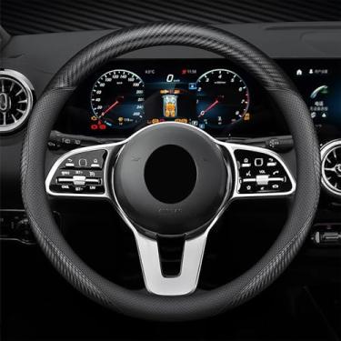 Imagem de Capa de volante de couro de ajuste universal, antiderrapante, protetor de roda de carro, acessórios de carro adequados para SUVs, caminhões, sedans, carros, vans (preto, tamanho pequeno [35,5 cm -