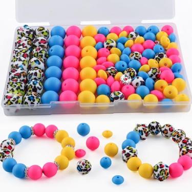 Imagem de Kovict 117 peças de contas de silicone de 12 mm e 15 mm para fabricação de chaveiros, impressão colorida redonda hexagonal, espaçador de strass Rondelle, contas de silicone de lentilha para canetas