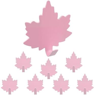 Imagem de QEBMUYU Ganchos de parede de folhas de bordo, pacote com 8 ganchos adesivos resistentes, decorações de parede fofas, gancho de aço inoxidável para pendurar chaves, bolsas, chapéus, toalhas (rosa claro