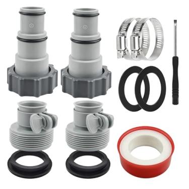 Imagem de Pacote com 4 adaptadores de mangueira de piscina tipo A B, conector de mangueira de piscina de 3,2 cm a 3,8 cm para conector de conversão In-Tex, substituição de mangueira para piscinas acima do solo