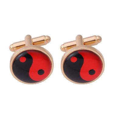 Imagem de Abotoaduras: esmalte Yin Yang para homens, liga vermelha e preta