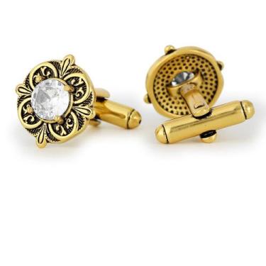 Imagem de Abotoaduras vintage banhadas a ouro para homens com design floral eleg