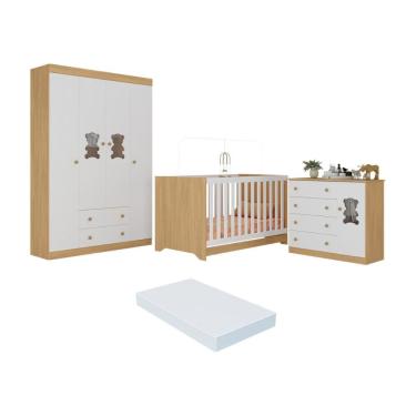 Imagem de Quarto de Bebê Completo com Berço Americano 3 em 1 Colchão Incluso Teddy Multimóveis MP4660