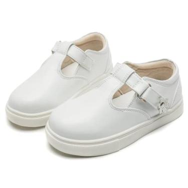 Imagem de kkdom Tênis Mary Jane com tira em T para bebês/crianças pequenas, Branco, 10 Toddler