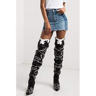 Imagem de Cape Robbin Kelsey-21 BLACK WHITE ROCK STAR WESTERN POINTED OVER KNEE THIGH BOOT (10) (10)