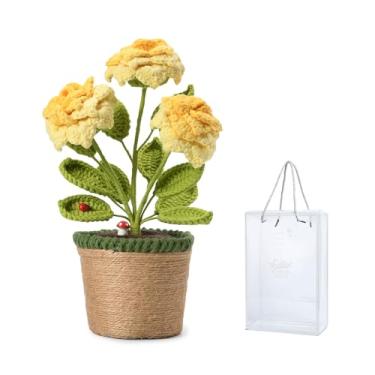 Imagem de TALIBSA Caixa de presente feita à mão para vaso de flores de rosa, flores de crochê, vasos de tricotado feitos à mão, flores de crochê, flores folhadas de crochê, vasos de plantas, presentes para