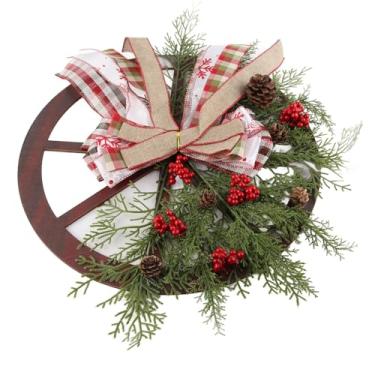 Imagem de Matybobe Guirlanda de laço de Natal com roda vermelha de caminhão para pendurar na porta da frente, ambientes internos e externos