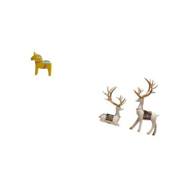 Imagem de Fenteer Escultura de Animal de Cavalo E Rena Dalecarlian Sueco, Ornamento Colecionável para Estante, Armário de Entrada, Sala de Estar, Escritório, Decoração