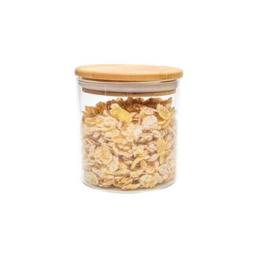 Imagem de Pote Hermético de Vidro Borossilicato com Tampa de Bambu, 500ml, Circular, 10cm x 8,5cm, para Armazenamento de Alimentos