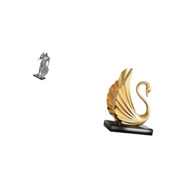 Imagem de Fenteer Estatueta de Resina Nórdica de Cavaleiro E Cisne, Escultura Abstrata, Estátua Decorativa Moderna para Mesa, Armário, Mesa de Escritório, Peça Central,