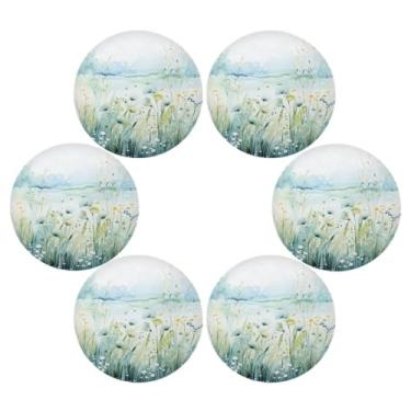 Imagem de Wassud Jogo americano conjunto de 6 tapetes redondos de flores silvestres verdes para cozinha e jantar tapetes laváveis resistentes ao calor decoração de mesa 39 cm