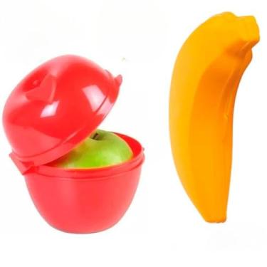 Imagem de Kit 2 Porta Banana e Porta Maçã Plasutil de Plástico Estojo Frutas Infantil Para Lancheira Escolar