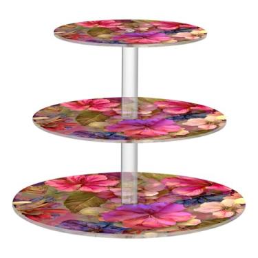 Imagem de CEBUGI Suporte de cupcake de 3 camadas, flores brilhantes, redondo, suporte de bolo, bandeja de servir em camadas de acrílico para festas de chá, chá de bebê, casamento e mais
