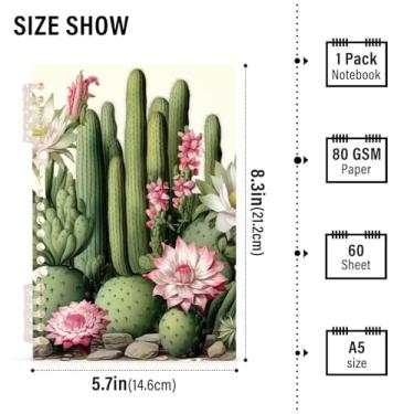 Imagem de Burbuja Cadernos de plantas de cacto, papel pautado universitário A5 com 60 folhas, fichário para escritório, 2 unidades