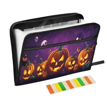 Imagem de CEBUGI Pasta expansível de 13 bolsos, impermeável, sanfonada, organizador de arquivos com etiquetas tamanho A4, organizador de documentos de papel para escola, material de escritório, abóboras