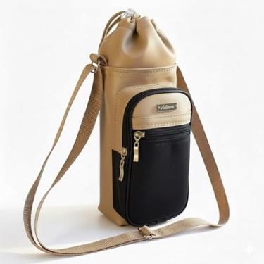 Imagem de Bolsa Térmica (BEGE COM PRETO) GALANTE para Garrafa de 1 LITRO em Couro Sintético - Coleção Cores VERÃO 2026