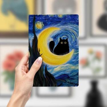 Imagem de Caderno de couro de gato, caderno A5 para anotações de escritório, agenda de 21 x 14,7 cm, agenda de viagem, presente para amantes de gatos, 17