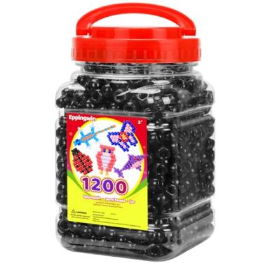 Imagem de Eppingwin 1200 contas de pônei para pulseiras, contas Kandi de 6 x 9 mm para tranças de cabelo, contas de pônei de armazenamento fácil para fazer joias (preto)