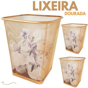 Imagem de Lixeira Cesto Retangular Dourado Ouro 12L Lixo Lixeirinha KIT 3 UN - M