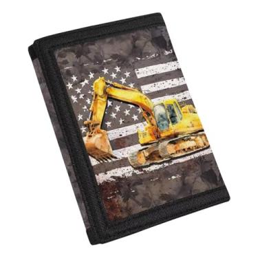 Imagem de Rnyleeg Carteira, presente de Natal infantil, carteira de presente de aniversário para meninas e meninos, carteira de lona tripla para esportes ao ar livre para crianças pequenas e jovens, Escavadeira