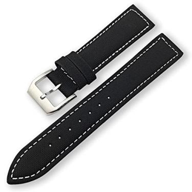Imagem de ZUC Pulseira de relógio de pulso de tecido de nylon preto de 20 mm, 21 mm, 22 mm, para acessórios de relógio IWC Mark LE PETIT PRINCE Spitfire (Cor: linha preta e branca, tamanho: 21 mm)