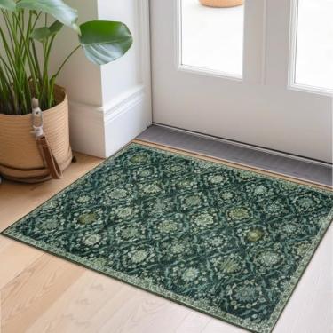 Imagem de KILOCOCO Tapete para área pequena de 5 x 7 cm, tapetes marroquinos para entrada interna, vintage, lavável, antiderrapante, tapete de lã sintética com estampa de destaque para lavanderia, cozinha,