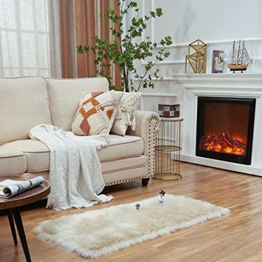 Imagem de EasyJoy Tapetes macios e fofos de pele sintética, capa de cadeira, tapete de assento felpudo para quarto, chão, sofá e sala de estar (retângulo de 60 x 1,2 m, bege)
