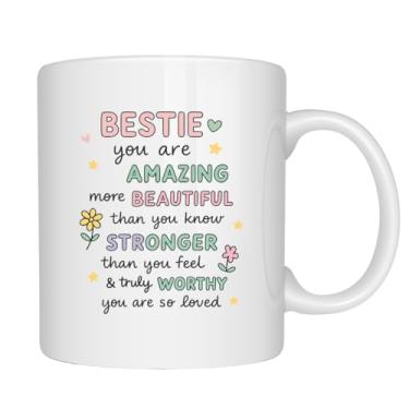 Imagem de EZCLASSY - Caneca de presente com citação de incentivo – Caneca de café de afirmação positiva para melhor amiga, filha, mãe, irmã – Presente motivacional floral fofo para aniversário, Natal, amizade