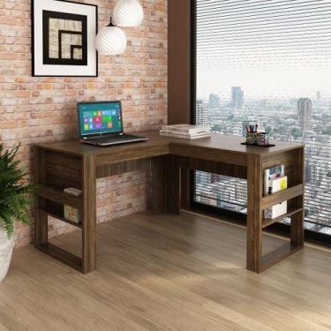 Imagem de Mesa para Escritório 136cm em L com Detalhe Ripado MDP Branco Tecnomob