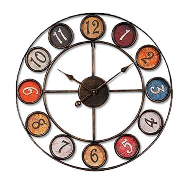 Imagem de Relógios de parede grandes de metal retrô de 60 cm, redondo, silencioso, sem tique-taque, operado por bateria, relógio numeral romano para cozinha, sala de estar, decoração de parede de quarto