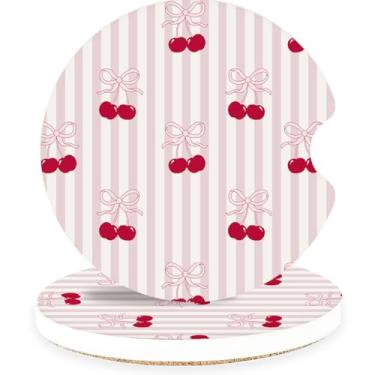 Imagem de Porta-copos de cerâmica para carro – Conjunto de porta-copos de carro absorvente para mulheres, acessórios de carro estéticos fofos para meninas, pacote com 2 (rosa choque)