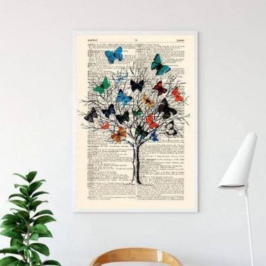 Imagem de Quadro Decorativo Árvore De Borboletas 45X34 Vidro Branca