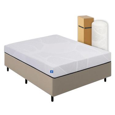 Imagem de Cama Box Casal Desmontável Bege + Colchão Umaflex Fit Firm D33 17cm Altura - Orthocamas