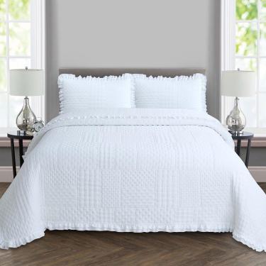Imagem de Kit Cobre Leito Colcha Allegra Queen 3 Peças Percal 300 Fios C- Babado Branco 100% Poliéster