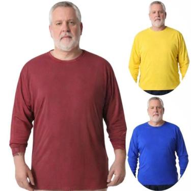 Imagem de Kit 3 Camisas Masculina Manga Longa Plus Size Malha Fria - Genérico, G