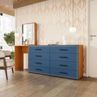 Imagem de Cômoda e Penteadeira de Luxo com Espelho 210cm 8 Gavetas Valência Poli