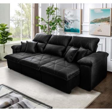 Imagem de Sofá Retrátil Reclinável Trento 2,30m Suede Velut Preto Molas No Assento - King House